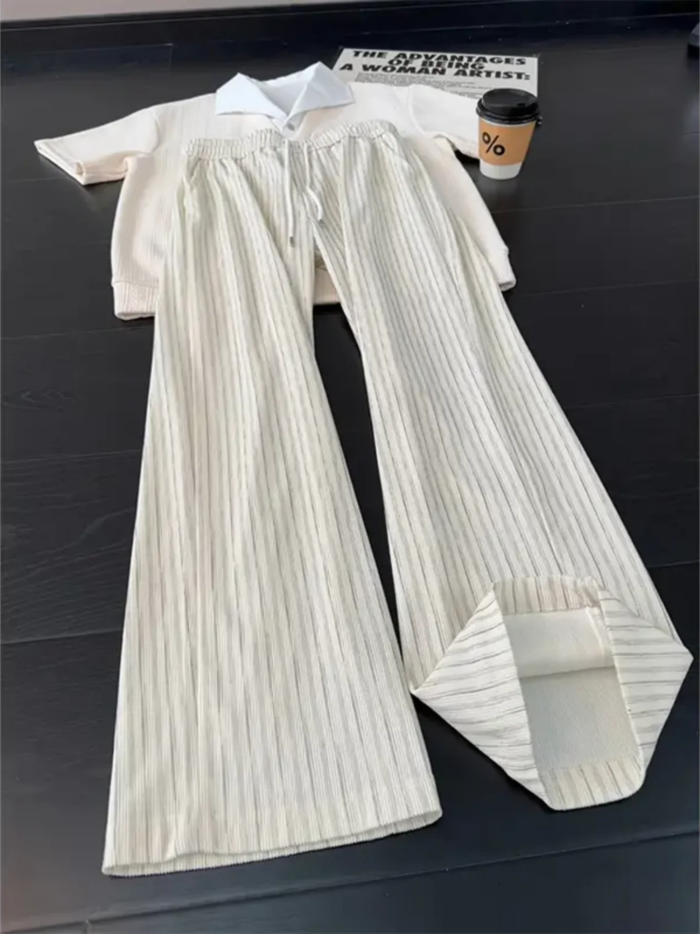 Loose Fit Men's Casual Pants Bell Bottoms Vertical Stripes Textured Drapey Lazy Style Retro Feel Slimming Long Trousers