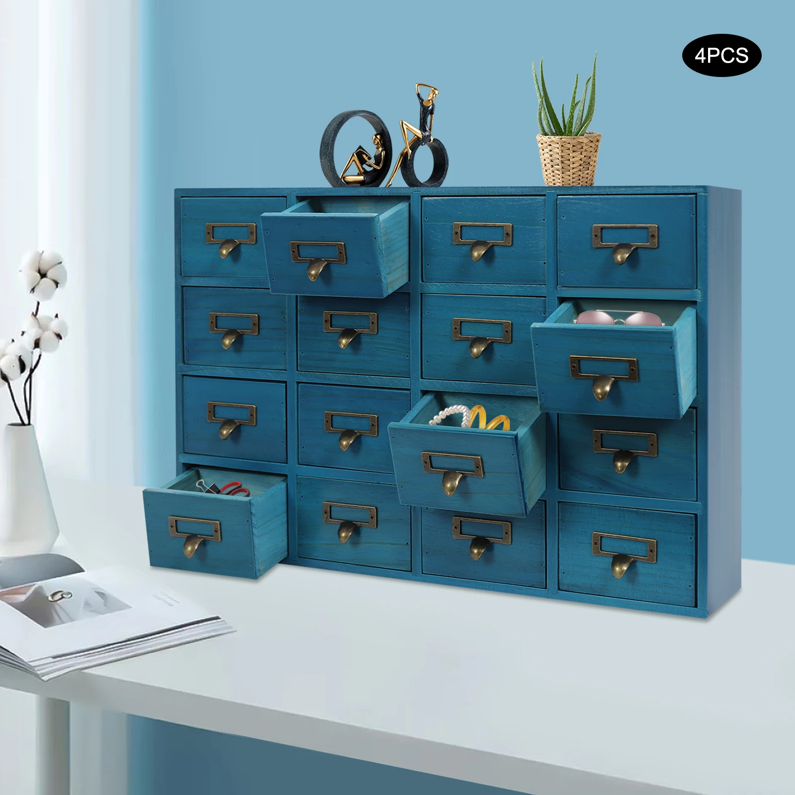 

Синий шкаф-органайзер с 64, блокируемые ящики для хранения с 4 модульными блоками, универсальная система выдвижных ящиков для дома, офиса