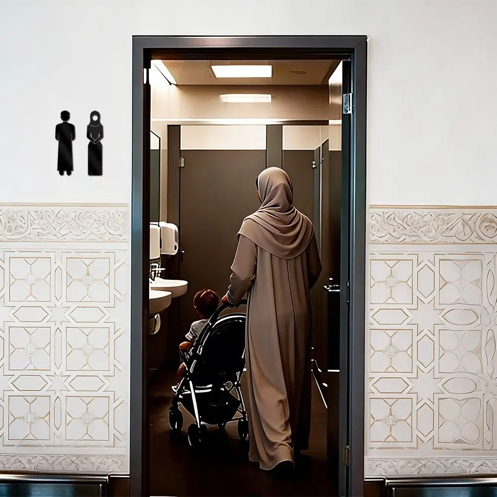 3D Arab Toilet Sign Sticker Acrylic Black Gold Silver Washroom Sign Sticker Men Women DIY Accessories WC Sign Plate