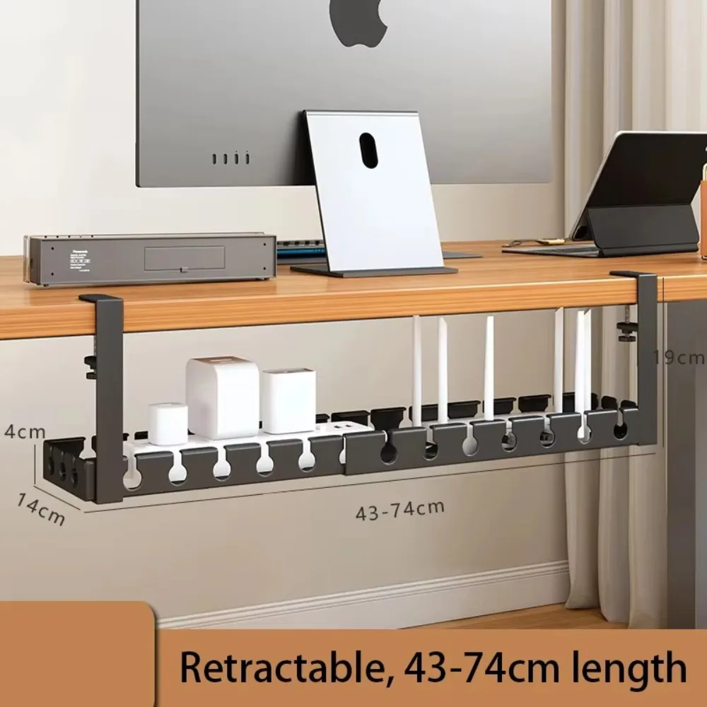 Extendable Under Desk Cable Management Tray No Drilling Sturdy Cord Hider Raceway Adjustable Clamps Space Saving Cable Tray