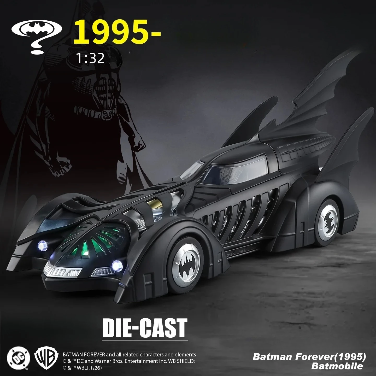 1:32 Batmobile 1995 Alloy Model Pull Back Sound and Light Cool Collection Ornament Toy Gift Diecast Alloy Car Model Collectible