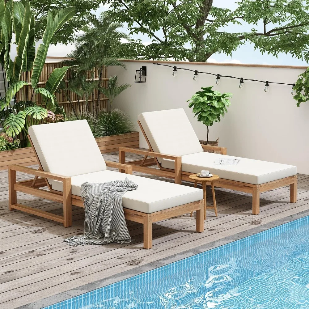 Think 30Lounge Chair Set of 2 Patio Sun Tanning Chair Outdoor Chaise Lounger with 5 Position Reclining Back for Pool