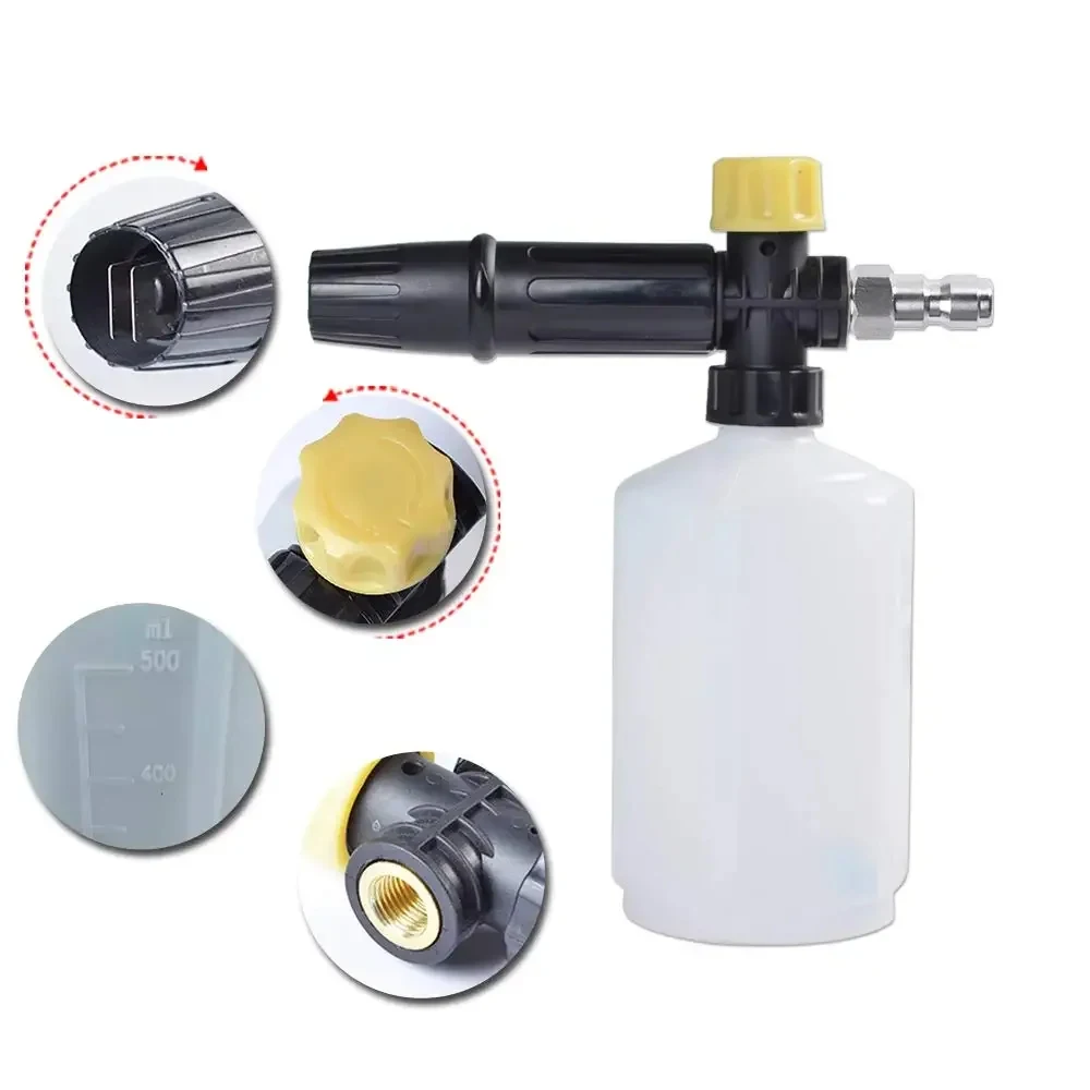 Pressure Washer Foam Cannon with 1/4” Quick Connector Power Washer Adjustable Snow Foam Lance 0.6L Bottle Car Wash Foam Soap Gun