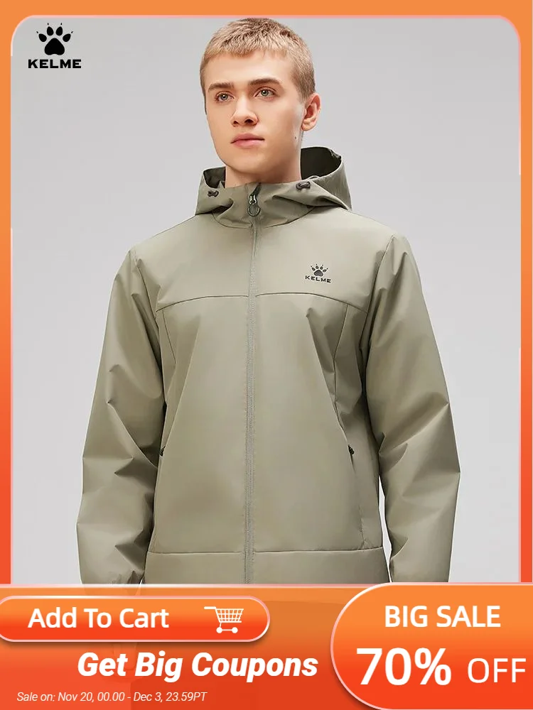 

Kelme Men's Woven Sports Windbreaker Hooded Training Jacket Outdoor Running Windproof Jacket Mountaineering Hiking Raincoat