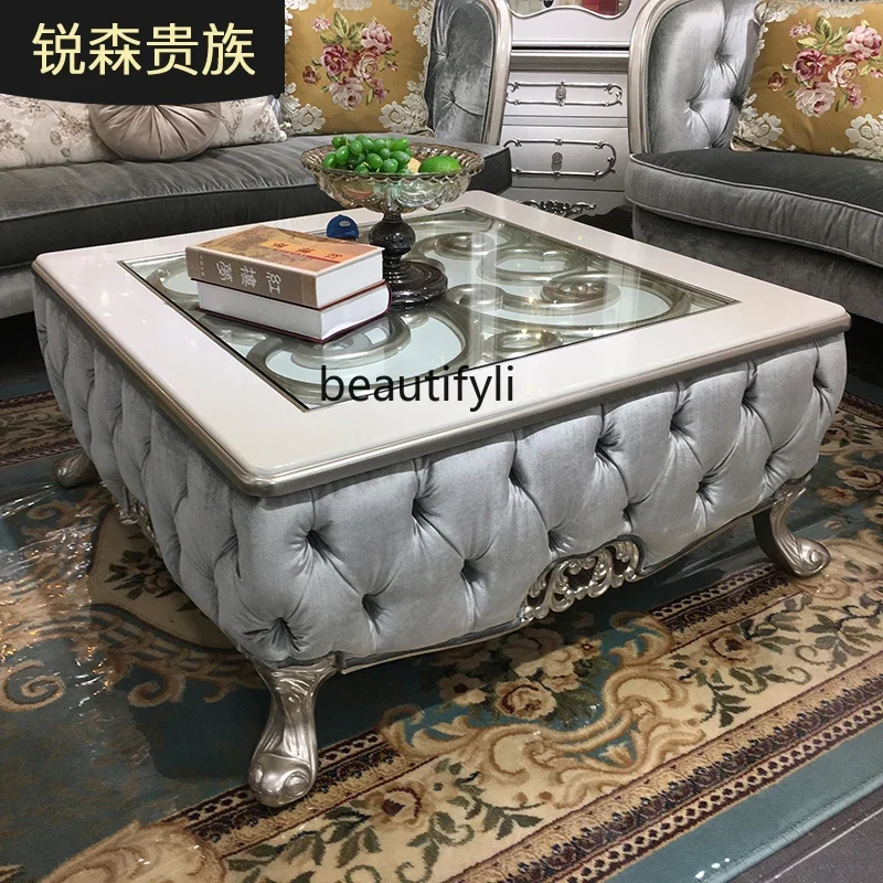 

ss K178 French solid wood large coffee table European luxury square large tea table tempered glass storage table