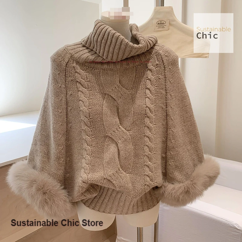 النمط الفرنسي كسول الرياح تويست محبوك عباءة سترة المرأة فضفاضة عالية الرقبة قاع قميص الكفة رقيق الخفافيش سترة في الشتاء #1