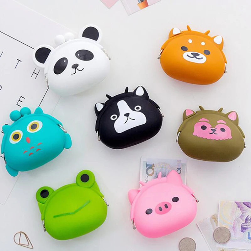 Animal Mini Coin Wallet Coin Purse Cute Soft Buckle Female Coin Purse Solid Color Coin Bag Silicone Hand Coin Purse INS Pouch