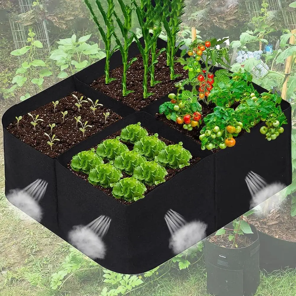 

4-Grid Garden Plant Growing Bag Non-woven Fabric Vegetables Planter Raised Bed Balcony Gardening Solutions Plant Grow Bags