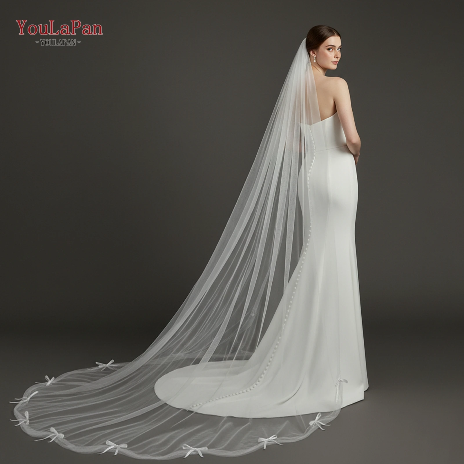 

Свадебная фата TOPQUEEN с романтическим бантом и оборками, длина «Катедрала», белая/кремовая, с гребнем, свадебные аксессуары V296