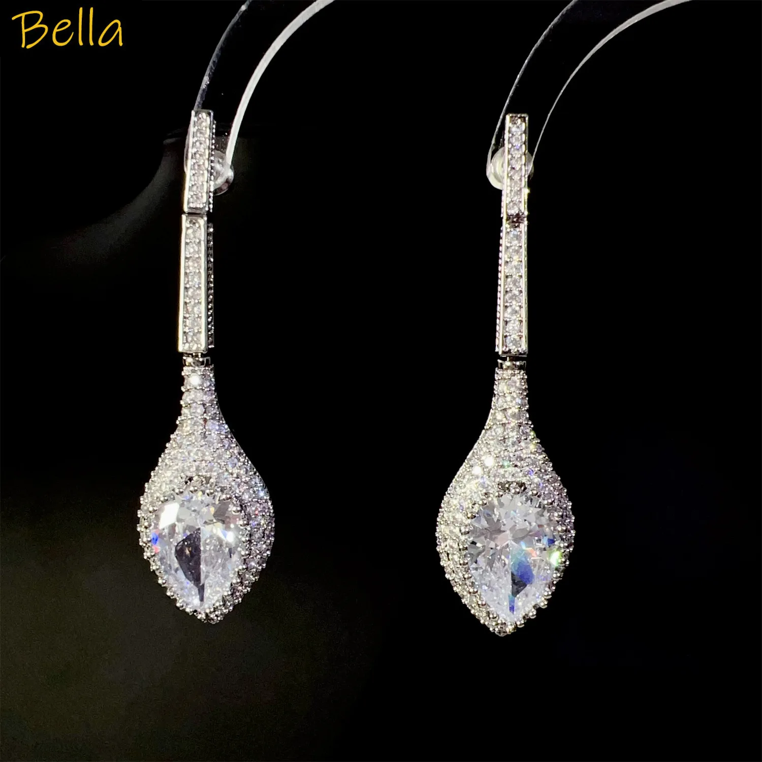 

Women Earrings Silver Color Zirconia Elegant Jewelry Gown Party White Water Drop Dangling Earrings Women