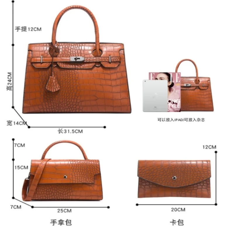 New Fashion Women's Zipper Bags New Crocodile Patterned Mother Child Package 3pcs Trend Leisure Handheld Bags