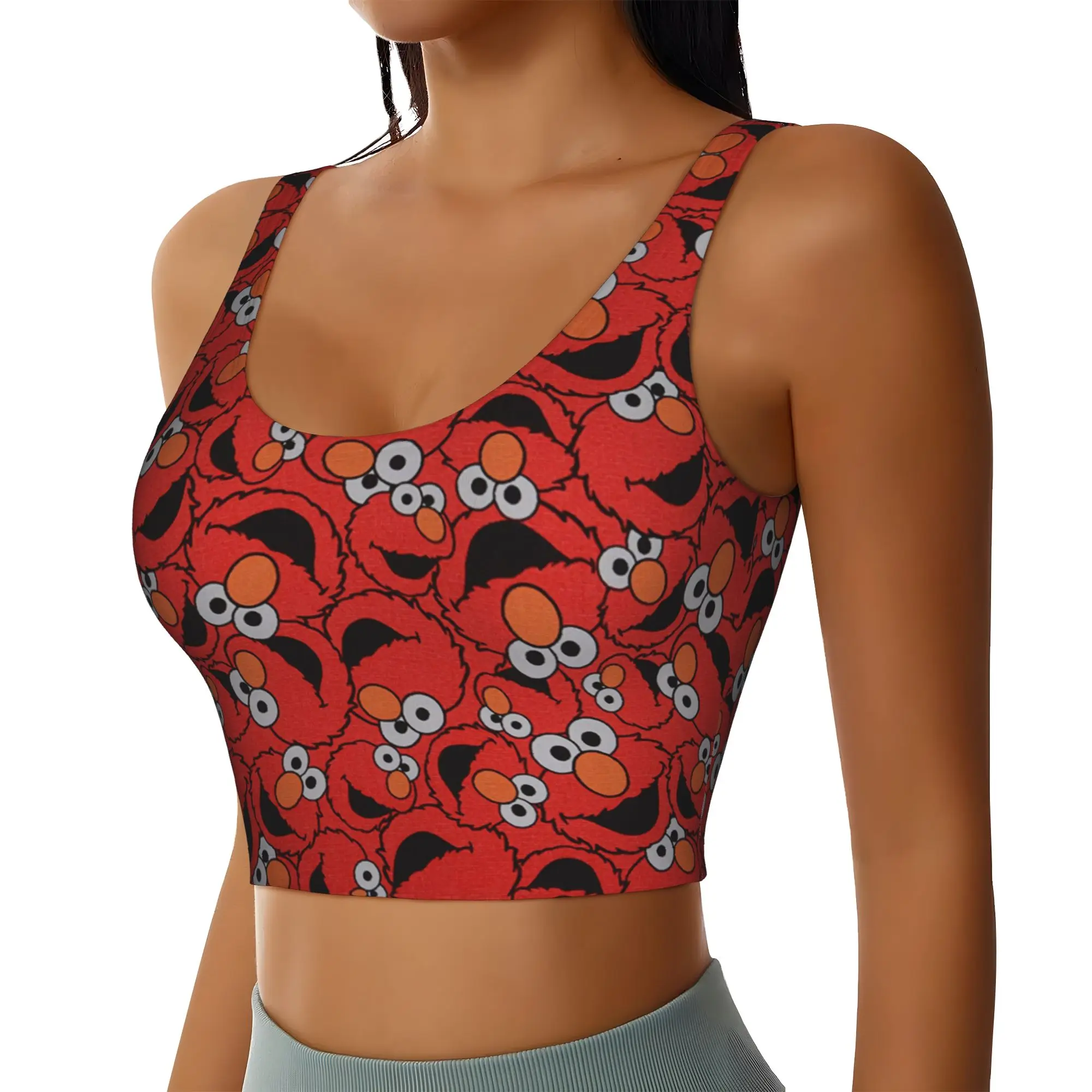 Custom Cookies Anime Monsters High Impact Sports Bras Women's Elmo Cartoon Seamless Workout Yoga Crop Tank Tops