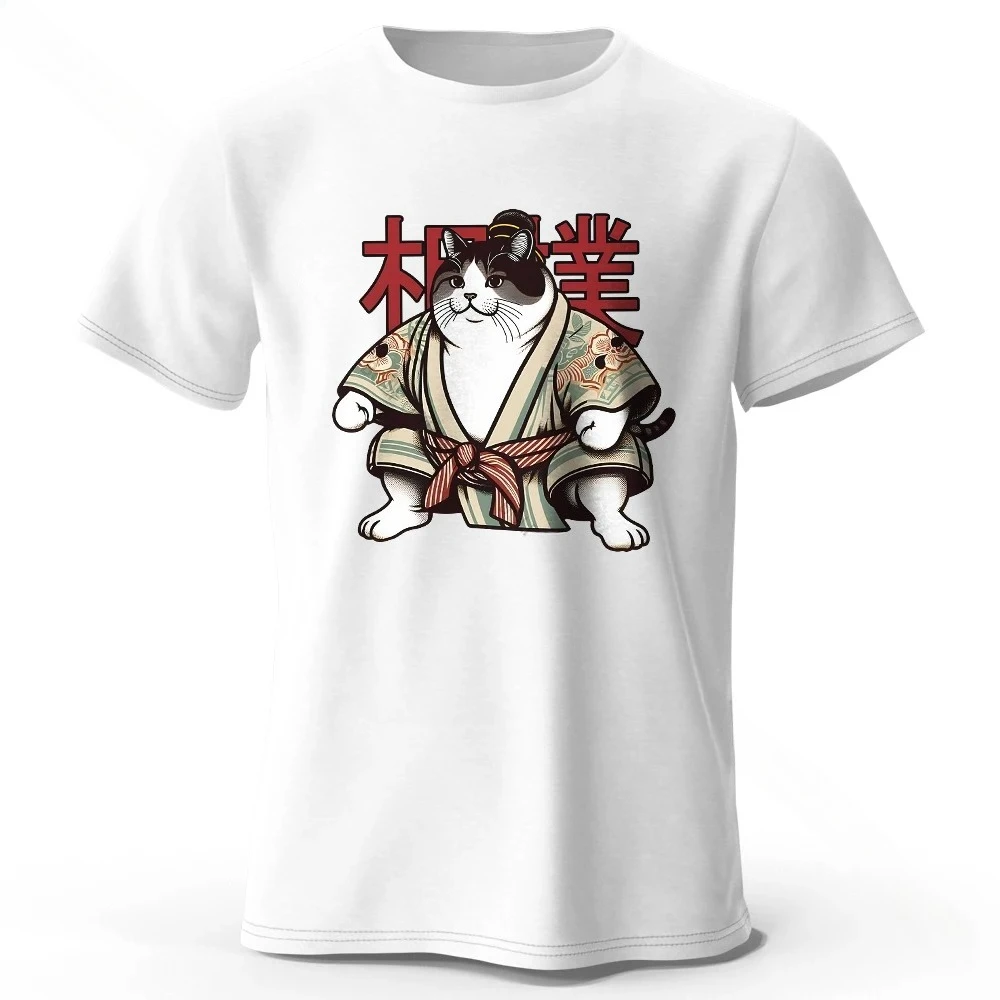 

Sumo Cat Print T-Shirt, Soft & Breathable Round Neck Short Sleeve Tee Fun & Cultural Style Women Clothing Fashion Personality