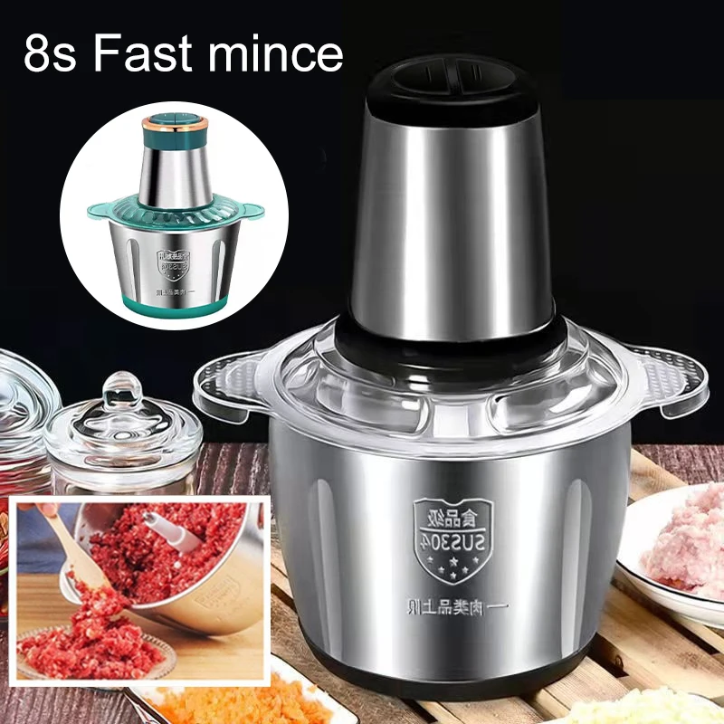 Electric Meat Grinder Stainless Steel Food Processor Chopper Kitchen Utensils Vegetable and Fruit Chopper Household Grinder