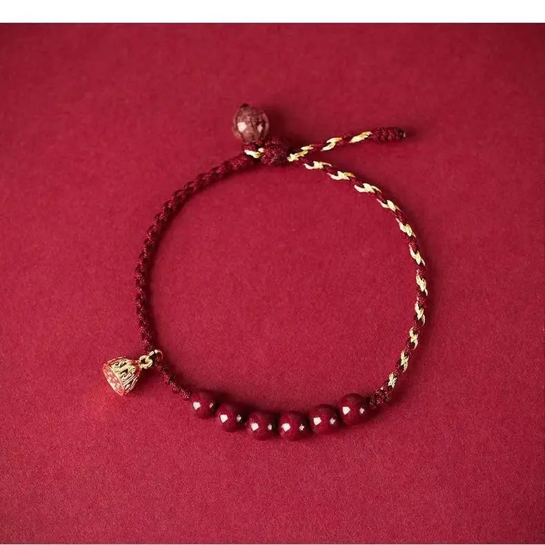 Cinnabar Bracelet Hand-woven Red Rope Couple's Golden Lotus Retro This Year Wardevil Spirits  Make Money Into High-grade Jewelry