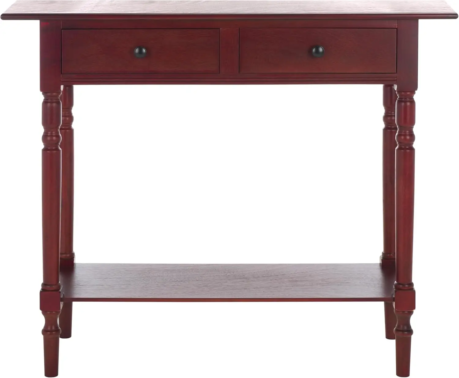 Home Collection – Rosemary Dark Cherry Console Table with Drawers & Shelf, Classic Contemporary Storage Console, Turned Leg Desi