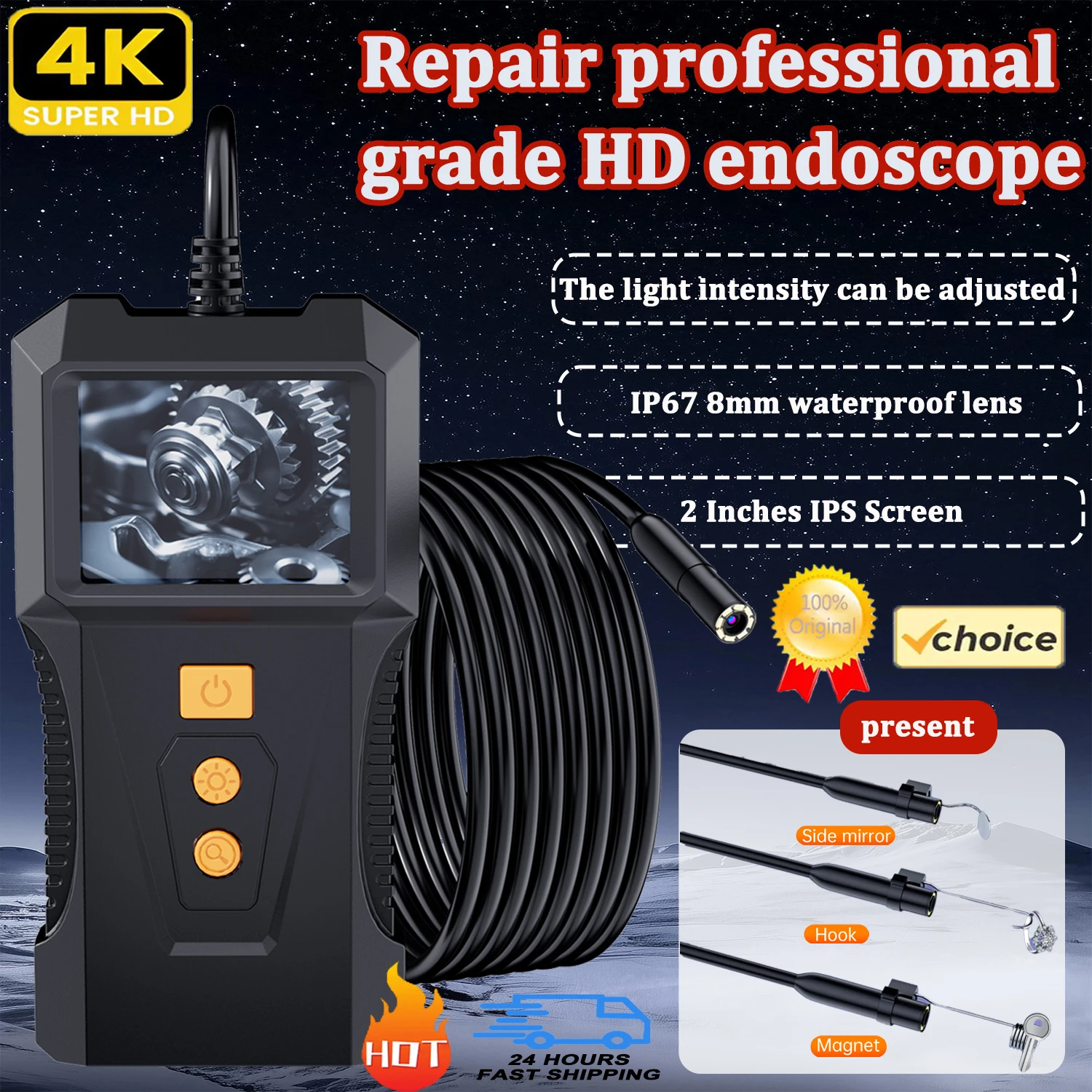 

Endoscope Camera with Light 2 Inch IPS Borescope Sewer Camera with Handheld IP67 Waterproof Snake Camera for Men Tools