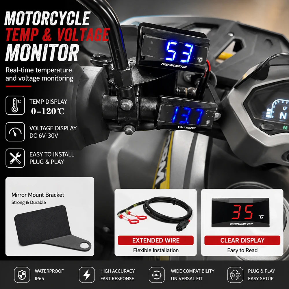 Universal Motorcycle Cylinder Head Temperature Voltage Gauge Mini Digital Fahrenheit Meter For Yamaha NMAX XMAX 250 300