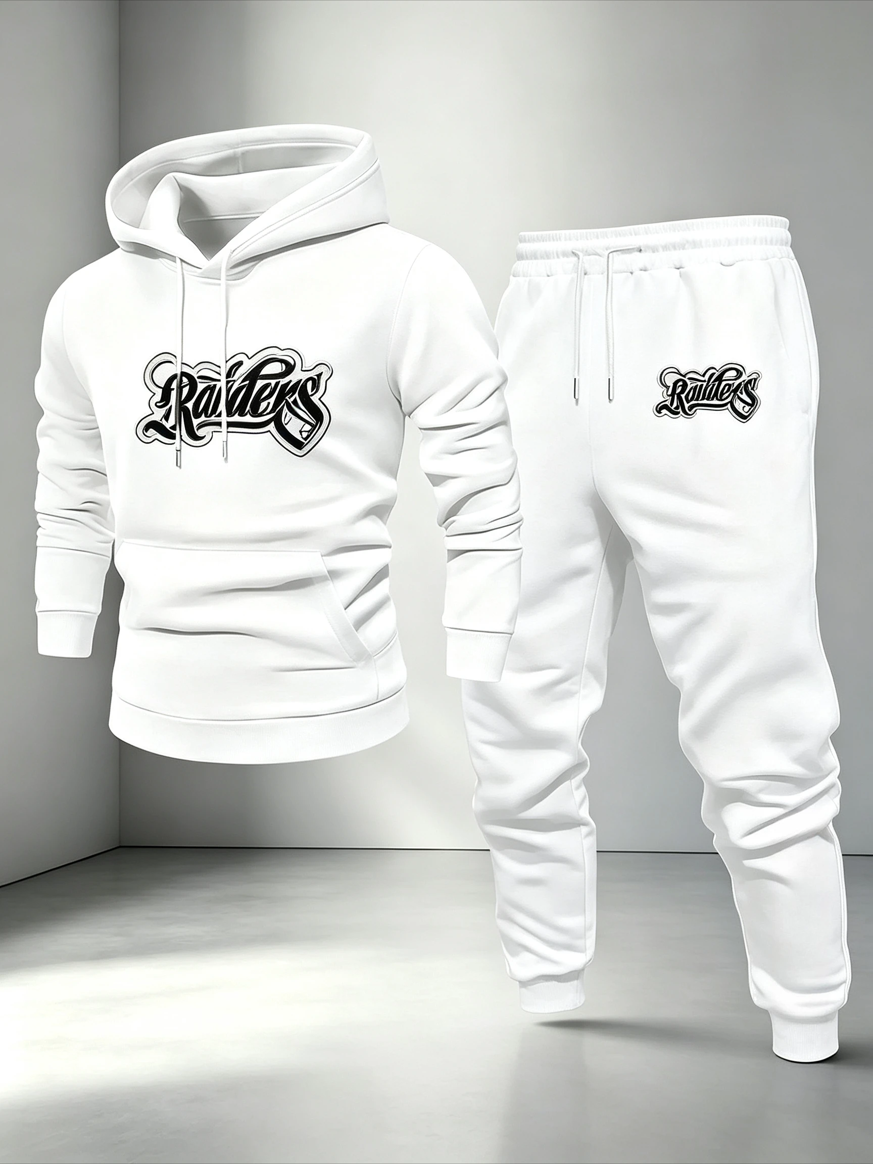 Men's 2026 new sports and leisure trend printed hooded sweatshirt, autumn and winter sportswear two-piece set, men's daily wear