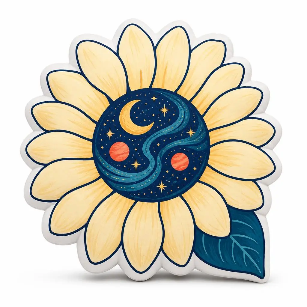 Celestial Sunflower Throw Pillow Moon and Stars Floral Cushion Shaped Decorative Pillow for Sofa Bedroom Space Decor Gift