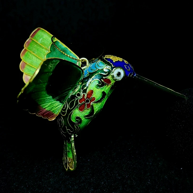 YIZHU CULTUER ART Size 9.5×9 cm Chinese Old Beijing Cloisonne Pretty Hummingbird Bird Statue Decoration Gift Collection