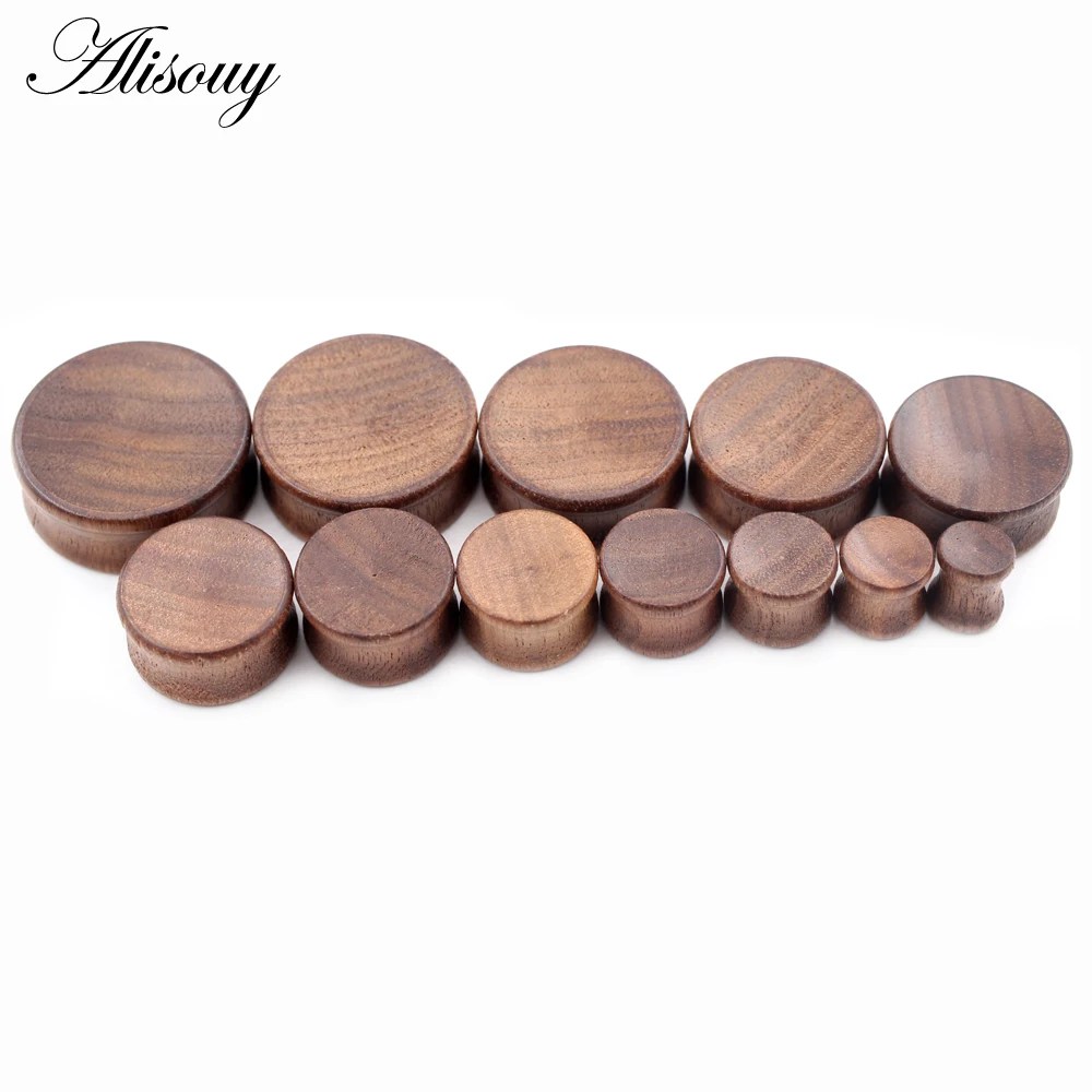 Alisouy 2PCS 8-30mm Concave Surface Natural Wood Round Ear Tunnels Plugs Expander Stretcher Gauges Earring Piercing Body Jewelry