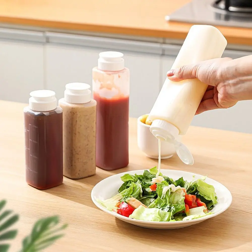 200/300ml Freshness Squeeze Sauce Bottle Plastic Visible Condiment Squeeze Bottles Leak-proof Transparent