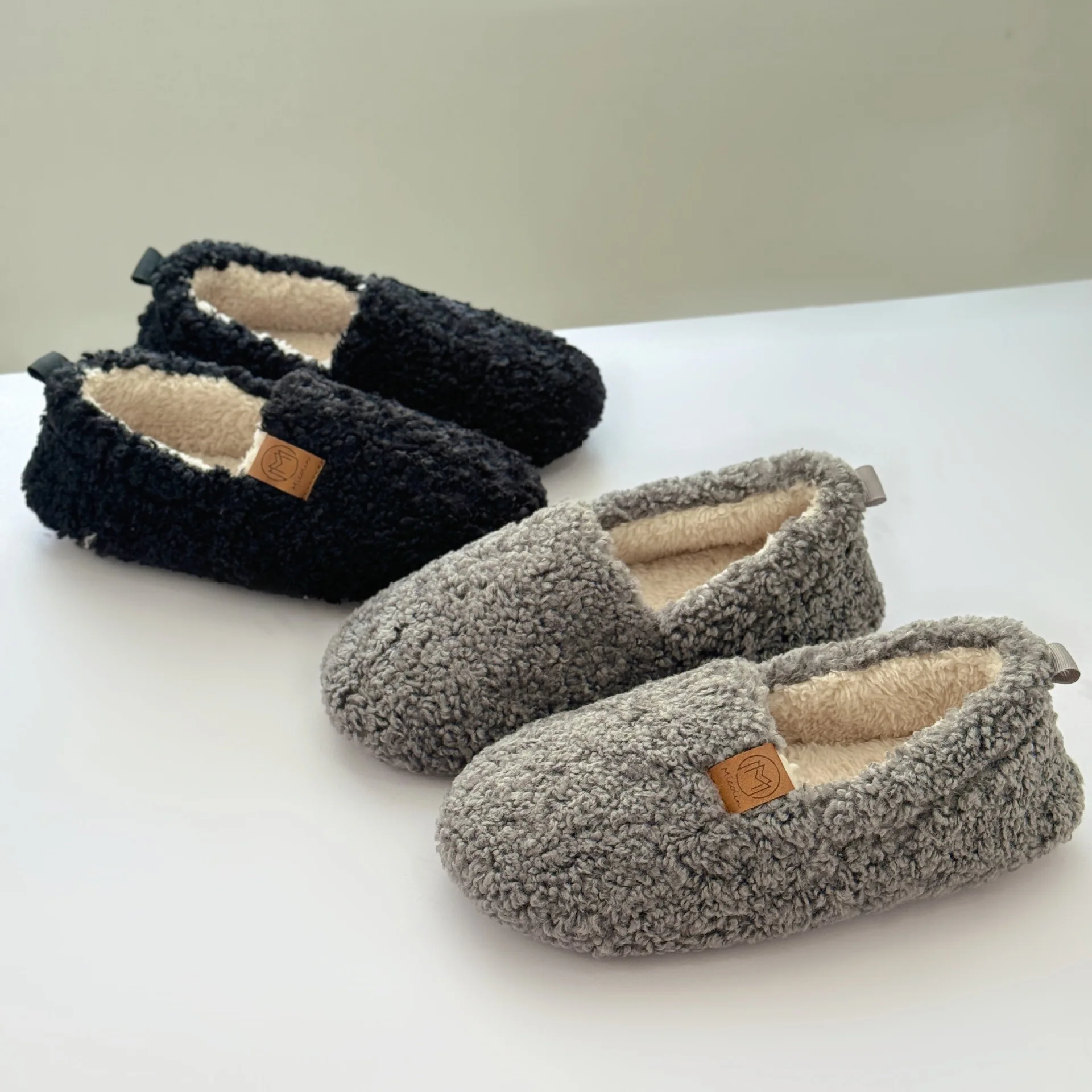 Women’s Soft Curly Full Slippers Memory Foam Lightweight House Shoes Cozy Loafer with Polar Fleece Lining