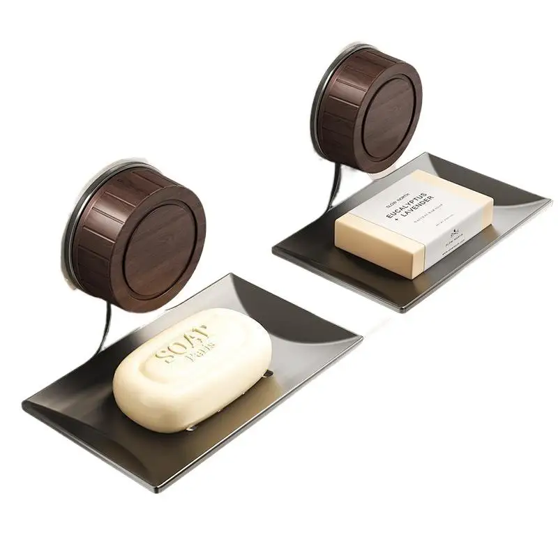 Suction Cup Soap Dish with Drain Holes, Wall-Mounted Rust-Proof Metal Soap Tray for Bathroom and Kitchen