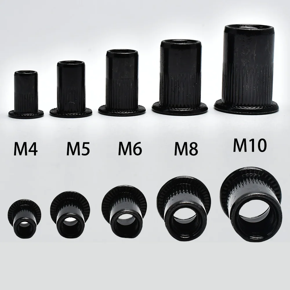10/20/50pcs Rivetti Piatti Dadi M3 M4 M5 M6 M8 M10 M12 Nero In Acciaio Al Carbonio Testa Piatta Inserto Filettato Nutsert Cap Rivetti Dadi