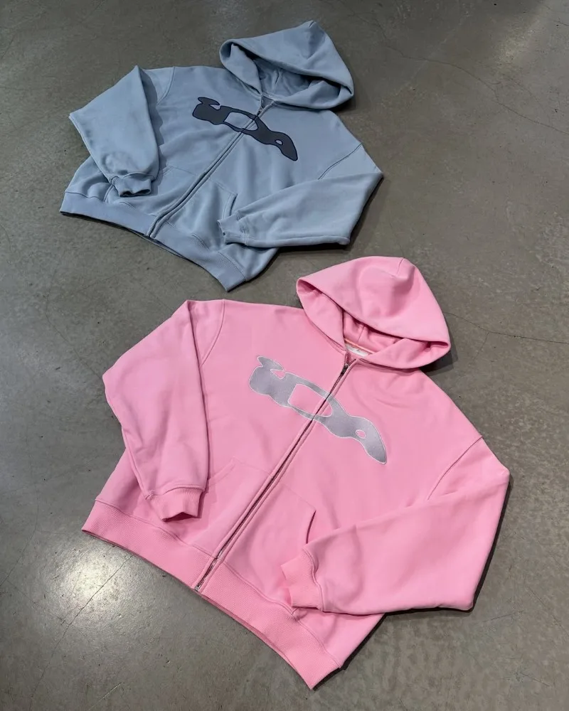 

Американская мода Harajuku ретро мужская спортивная одежда алфавит вышивка молния толстовка Y2K уличные готические свободные женские повседневные брюки для пар