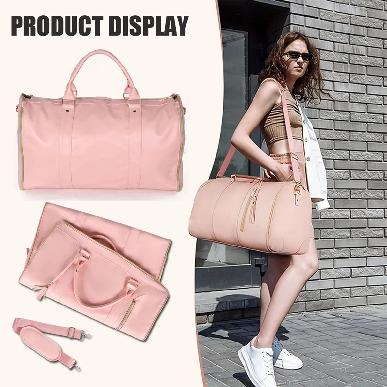 Women's Large PU Leather Garment Duffle Bag, Carry On Garment Bag, Convertible Garment Bags for Travel, 2 in 1 Hanging Suitcase