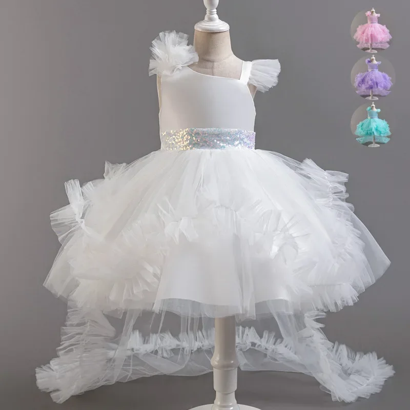 Fashion Solid Color Girl Princess Dress Lace Mesh Sleeveless Dress for Kids Girl Summer Kids Girls Party Dress 1-6 Years