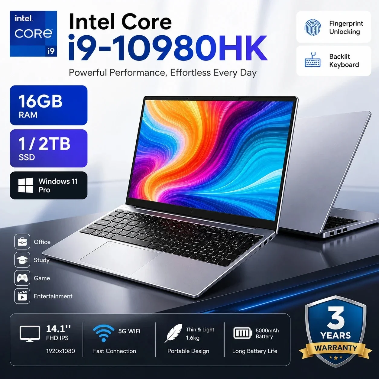 NEW Intel Core i9 10980HK laptop 14.1 inch 16GB RAM 2TB SSD Portable Gaming laptops Windows 11  Office PC Notebook computer