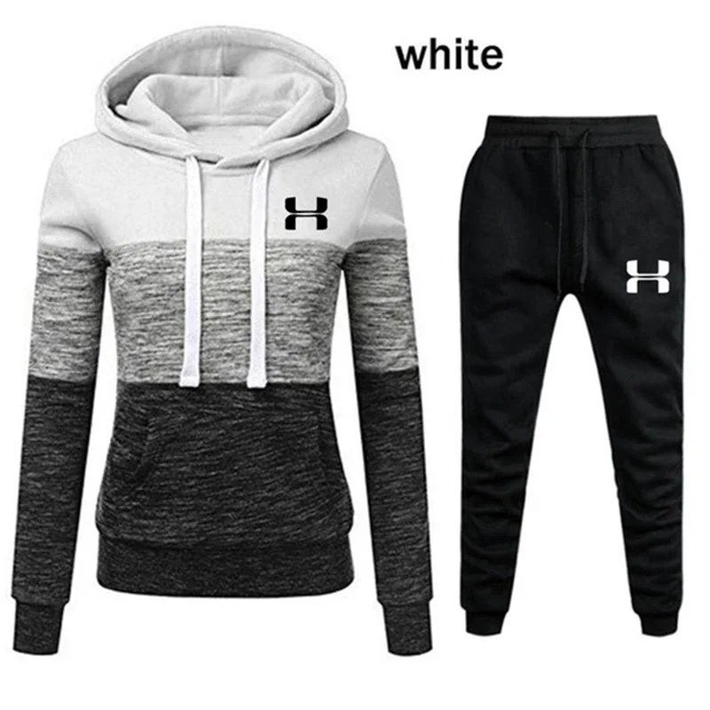 Womens Tracksuit Color Block Versatile Hooded Sweatshirt Jogging Black Sweatpants Printing Fashion Tops Hot Sales Casual Outfits