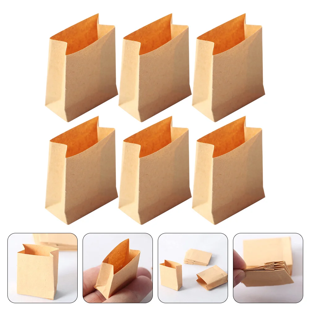 

6 Pcs Dollhouse Paper Bag Miniature Baking Bags Dolly Accessories Candies Packing Model Props Wrapping