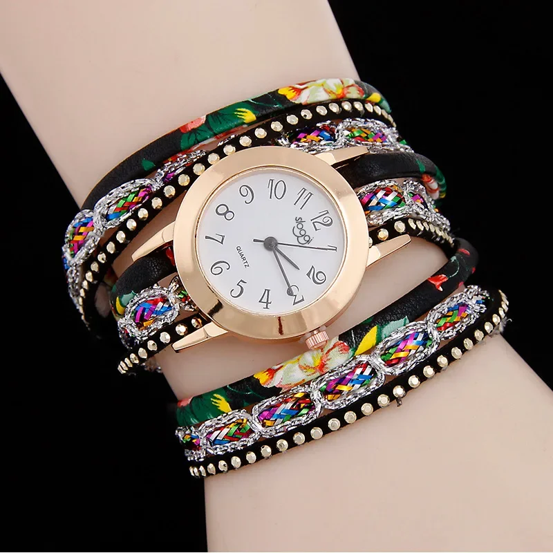 New Women Wacthes Luxury Brand Women Circle Winding Bracelet Quartz Watch Women Casual Leather Strap Watches Relogios Feminino