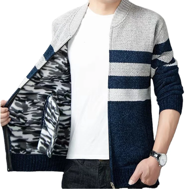 

Men Sweater Fashion Full Zipper Cashmere Thickened Knitwear Wool Custom Jacquard Sweater Jacket Knitted Sweater