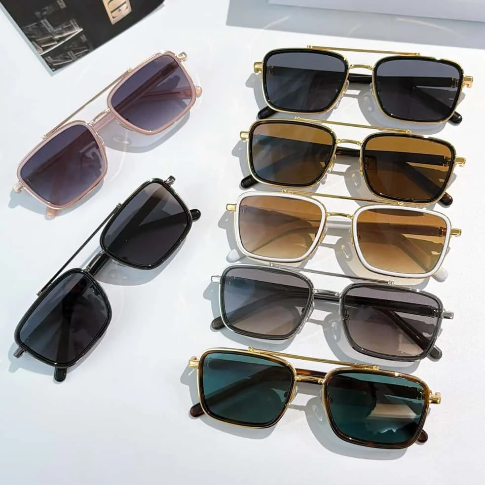 Men‘s Double Bridge Sunglasses, Classic Square Frame Retro Style, UV400 Protection, Designer Luxury Fashion Glasses