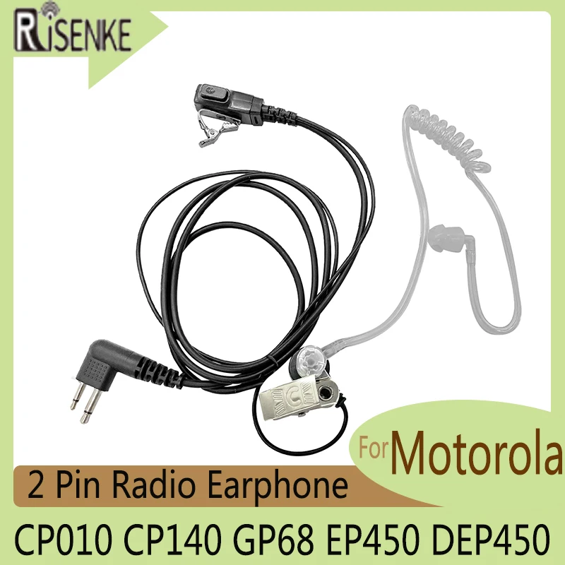 RISENKE-2 Pin Earpiece for Motorola, CP010, CP140, GP68, EP450, DEP450, Radio, Walkie Talkie, Headset with Acoustic PTT