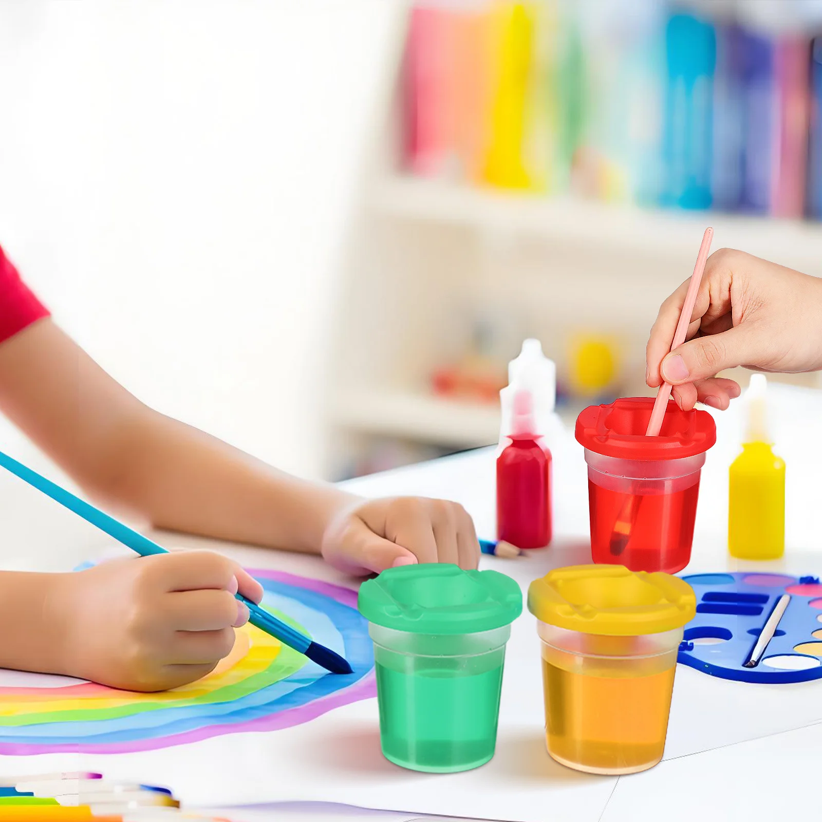 

4pcs Rotating Washing Cup Compact Paint Brush Basin For Kids Painting Tools Artist Brush Basins Painting Accessory