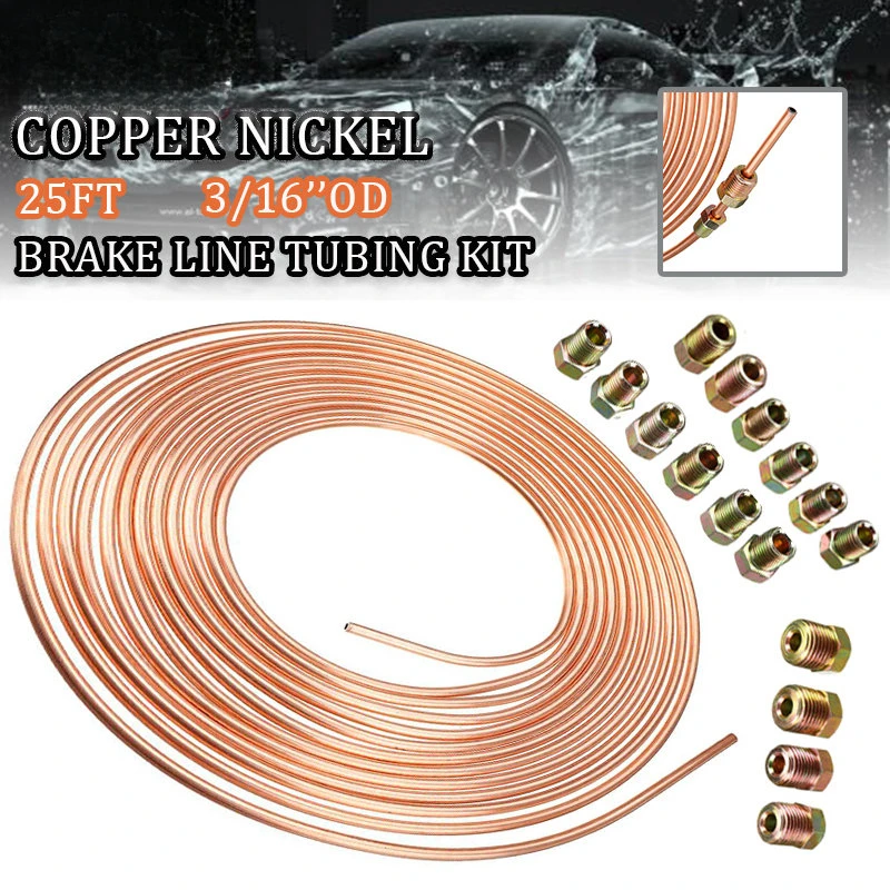 

25ft 7.62m Car Roll Tube Coil of 3/16" OD Copper Nickel Brake Pipe Hose Line Piping Tube Tubing Anti-rust With 16PCS Tube Nuts