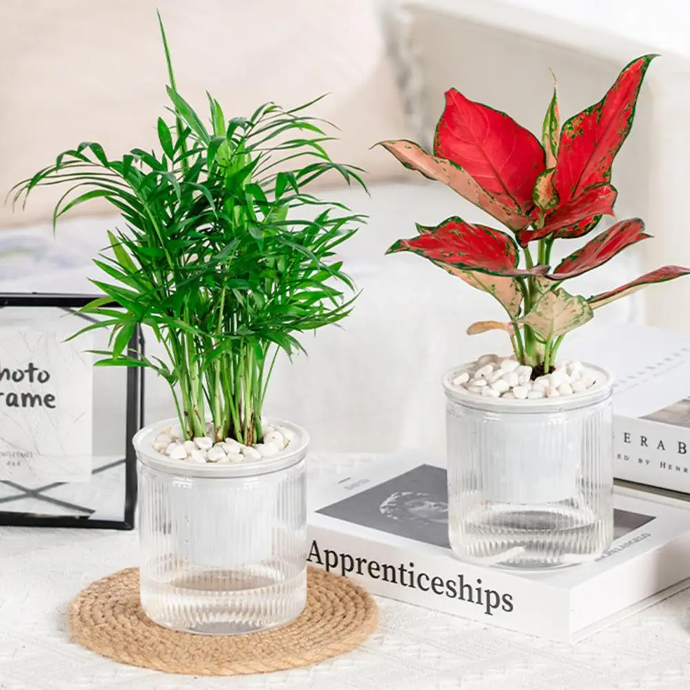 Self-watering Flower Pot Hydroponic Vases Transparent Double-Layer Separation Flowerpot Self-Absorbing Plant Pot For Indoor Plan
