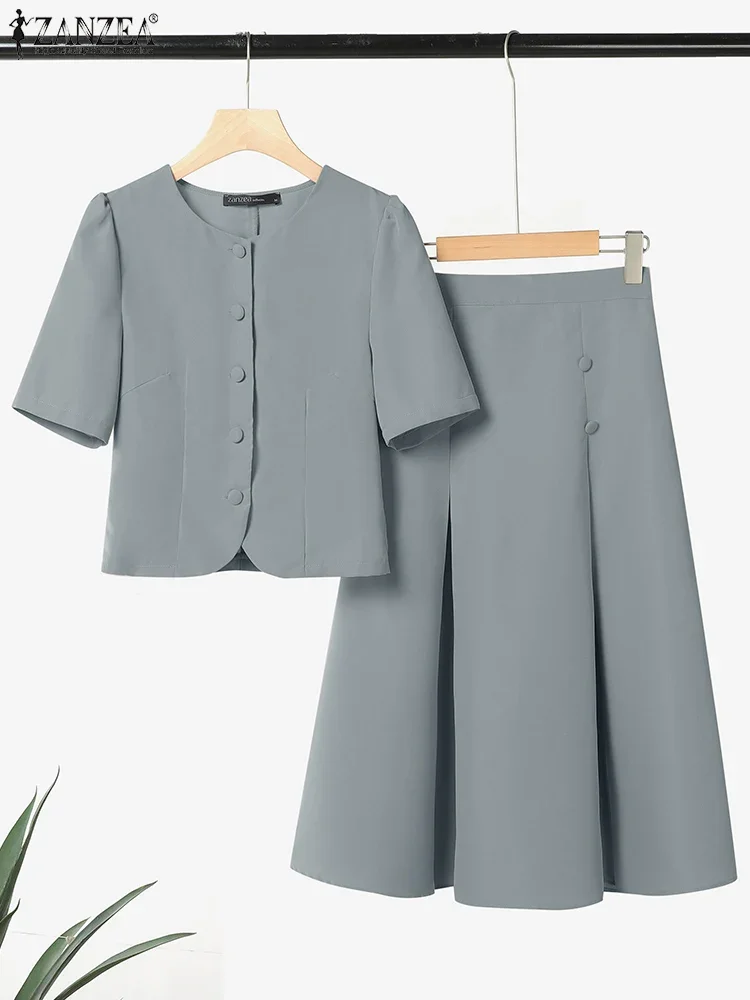 

Fashion Outfits Women Short Sleeve Shirts With Pleated Skirts 2025 ZANZEA Matching Sets Casual Korean Japanese Style Dress Sets