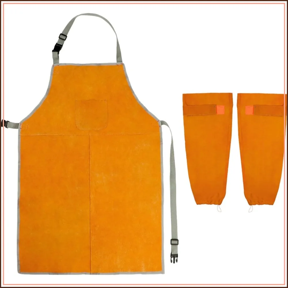 

Welding Apron & Sleeves Set, Heat and Flame Resistant Leather Work Shop, Protective Clothing for Welders, Blacksmith, BBQ, Gardening, Fireplace