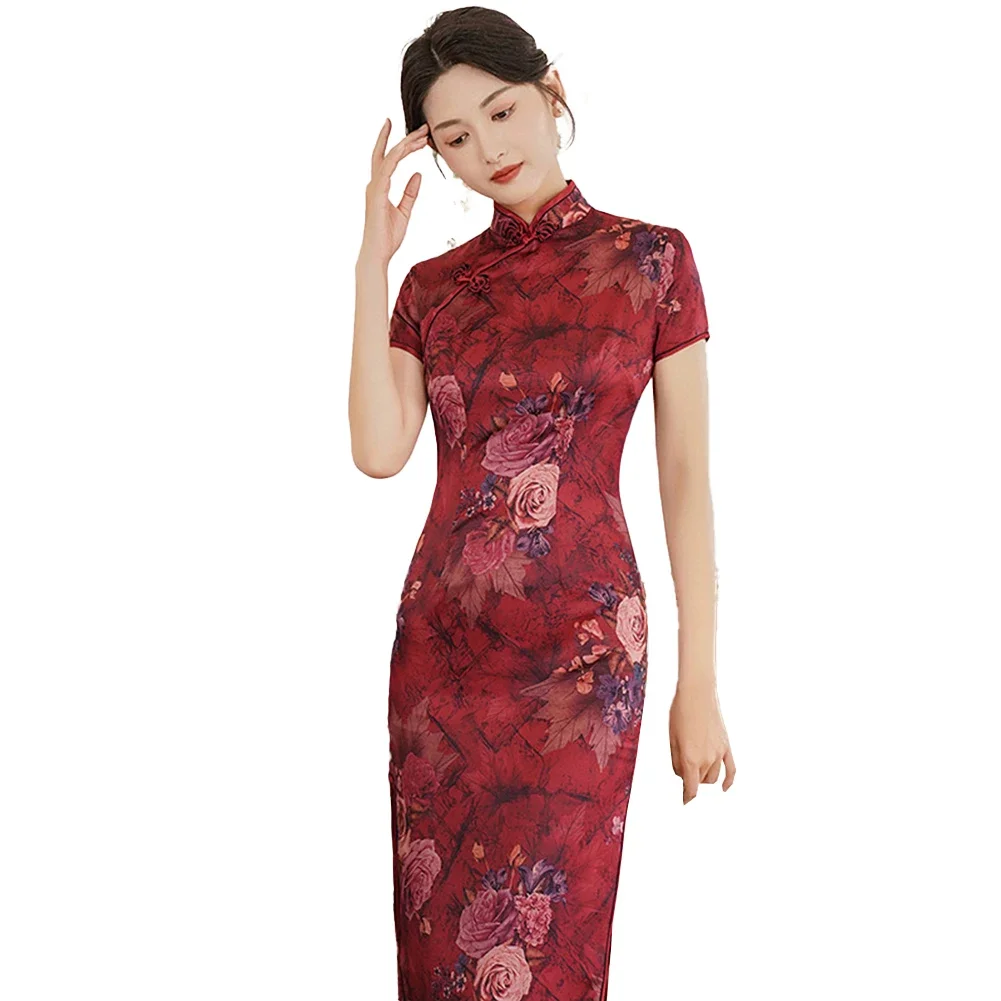 Party Women Dress Unique V Neck Characteristic Long Qipao Beautiful Breathable Vintage Women Chinese Cheongsam