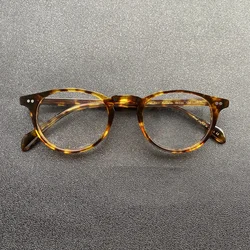 Vintage Oval glasses frame Men's and women's small frame acetate optical frames leopard color myopia prescription glasses