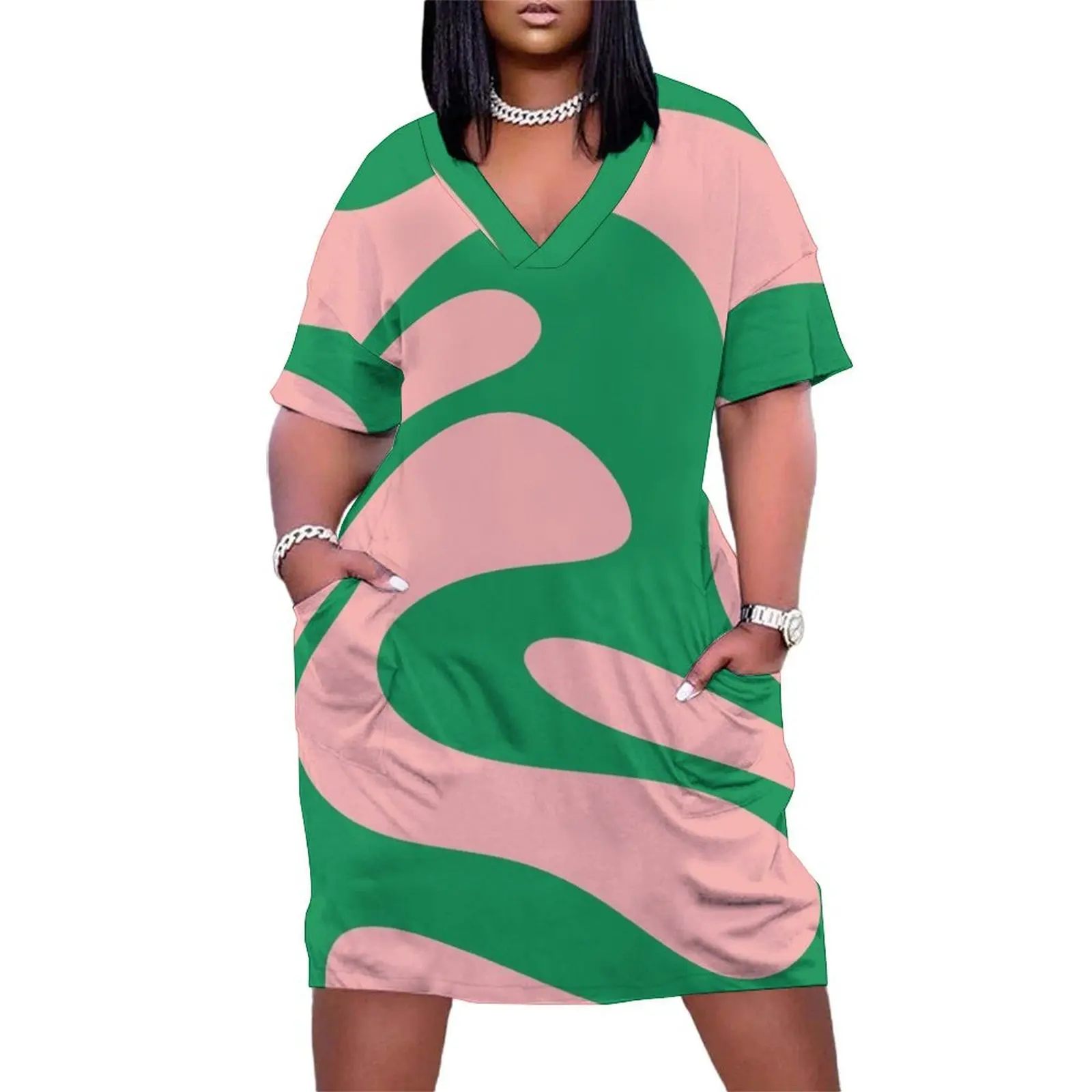 

Swirly Pink and Green Retro Modern Abstract Loose Pocket Dress dress summer 2025 women womans clothing