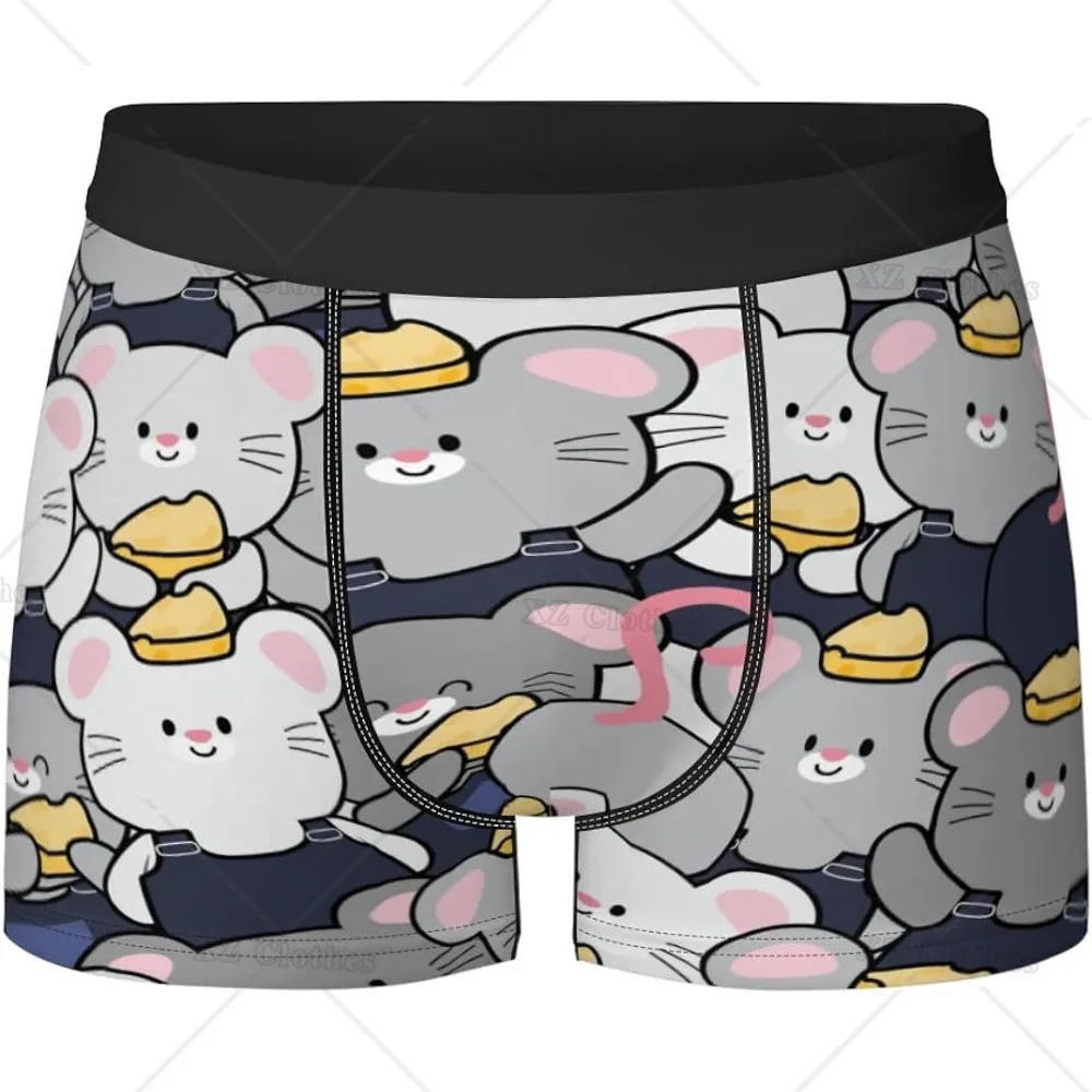 Cute Mouse Cheese Men's Funny Underwear Boxer Briefs Slight Elasticity Male Shorts, Novelty Stylish Gift for Men