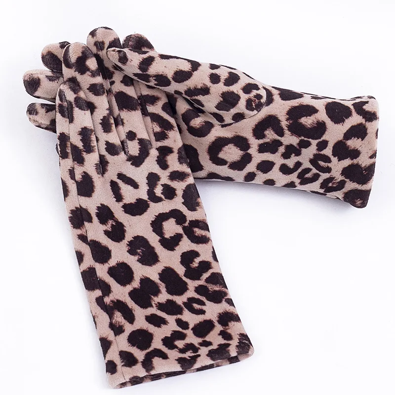 

Fashion Leopard Print Full Finger Cycling Warm Gloves Women Winter Suede Leather Plush Windproof Touch Screen Driving Glove K95